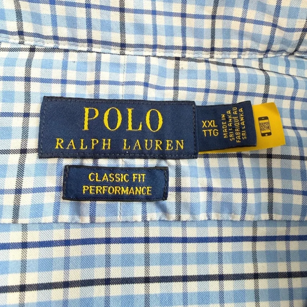 Polo Ralph Lauren Shirt Mens XXL Blue Check Classic Fit Performance
